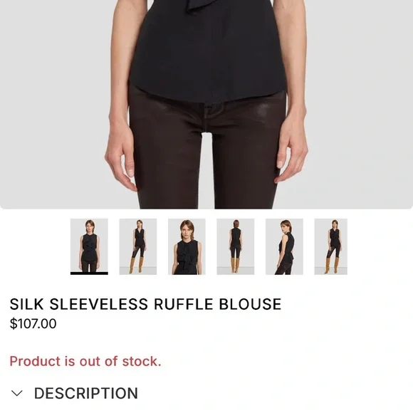 7 For All Mankind Silk Sleeveless Ruffle Tank - Picture 2 of 5